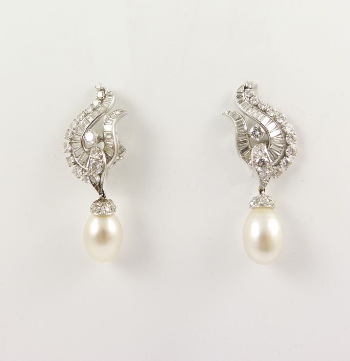   Van Cleef &amp; Arpels - Pair of diamond cluster and natural pearl drop pendant earrings | MasterArt
